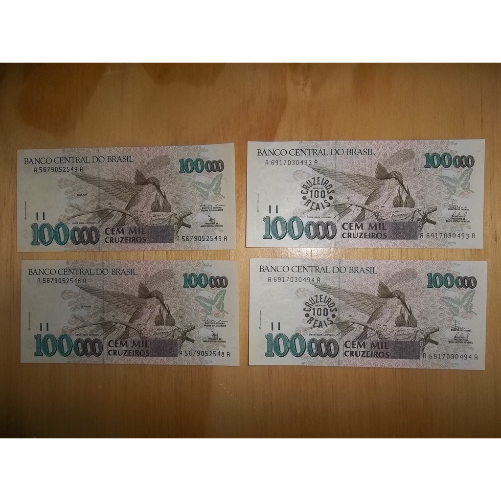 cédula antiga (LT06) nota cem mil cruzeiros e nota carimbo 100 ...