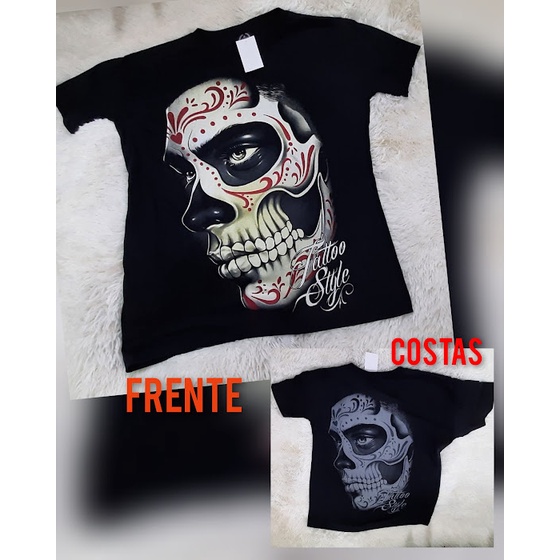 Camiseta Preta Masculina Caveira Mexicana Catrina Diamante