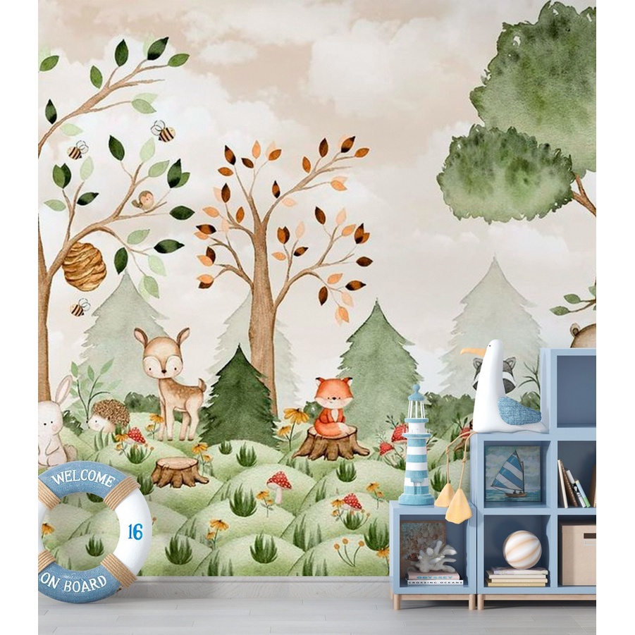 Papel de Parede Infantil Animais na Floresta | Shopee Brasil