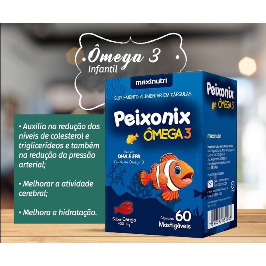 Ômega 3 Infantil Mastigável Sabor Cereja Peixonix 60 Cáps Maxinutri