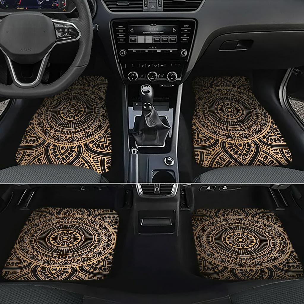 4Pcs Classic Print Car Floor Mats Tapetes Protetores Anti Sujeira Para Automóveis Acessórios Interiores De Cabe Na Maioria Dos Carros SUVs E Caminhões