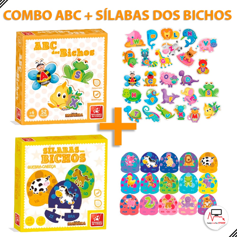 Jogo Educativo Quebra Cabeça ABC dos Bichos Alfabeto Animais 52
