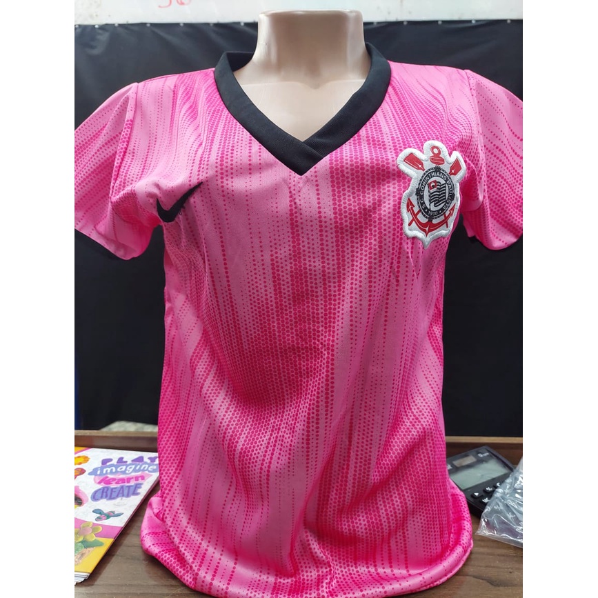 Blusa Camisa Time de Futebol do Corinthians Baby Look Rosa Lançamento 2021