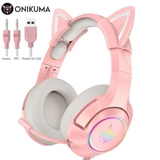 ONIKUMA K9 / X11 Pink PC Gamer Headset Cute Cat Ear Girl RGB Gaming Headphones with Mic for Phone PS4 Laptop