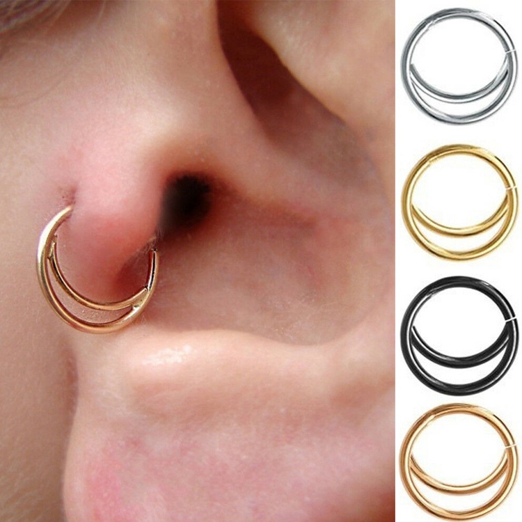 Piercing Septo Nariz Orelha Argola Dupla Lua Aço Cirúrgico: Alvalek