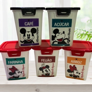 Pote de Plástico Retangular 1,8 L com Tampa Fixa e Trava Mantimentos Mickey ❤️ Minnie