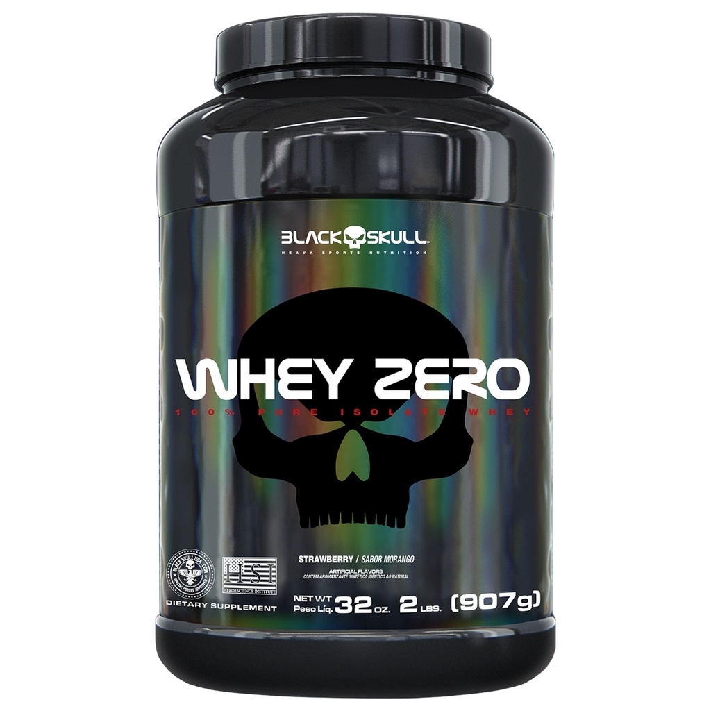 Suplemento Whey Protein Isolado Zero Morango Original Black Skull 907g + Coqueteleira – Healthy’s Nutrition