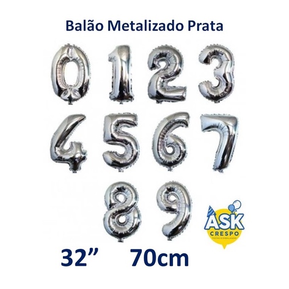 Balão Número Pequeno Prata 32 Pol ou 70 cm em Promoção na Americanas