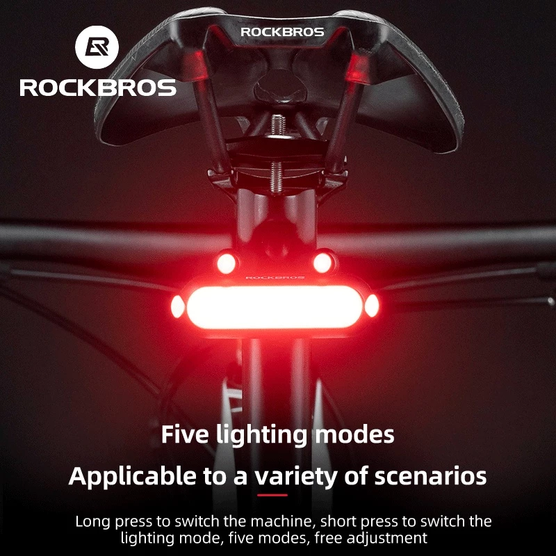 ROCKBROS Luz De Bicicleta IPX6 À Prova Dágua 5 Modos Traseira Tipo C 180 ° Acessórios Para Bicicletas De Alcance Visível