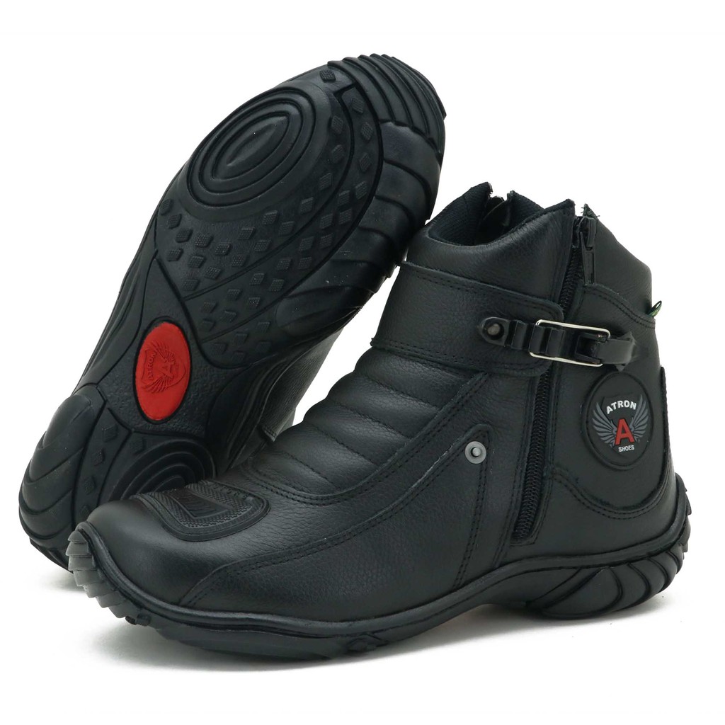 Bota Motociclista Motoqueiro Semi Impermeável Couro Legítimo Palmilha Em  Gel Preto - Feathers Boots