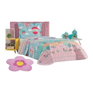 Colcha Cobre Leito Solteiro 2pcs Menino Menina Infantil Kids com tapete formato