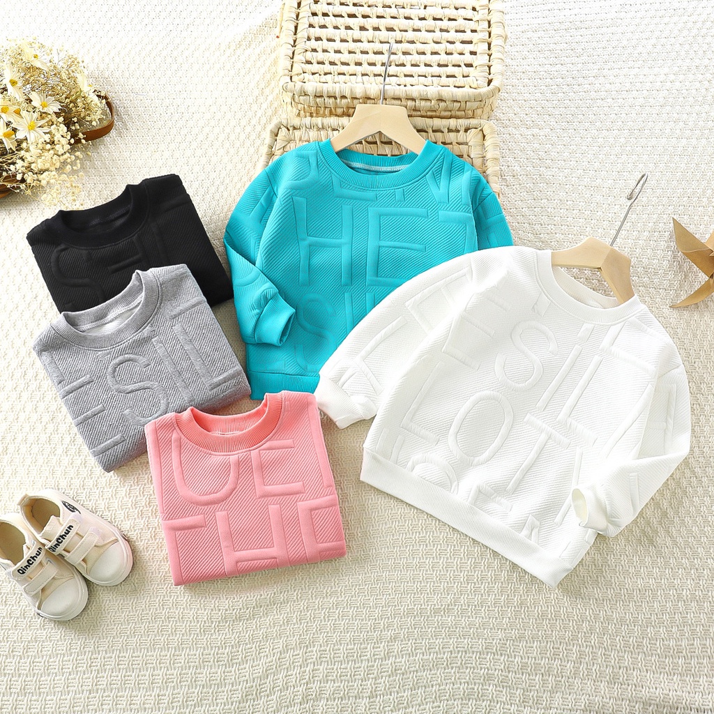 [ZY] Camiseta De Manga Comprida Casual Infantil De 70-160CM Moda Gola Redonda Moletom Outono Inverno Estilo Bebê Jacquard Vestir Criança Simples Tudo @