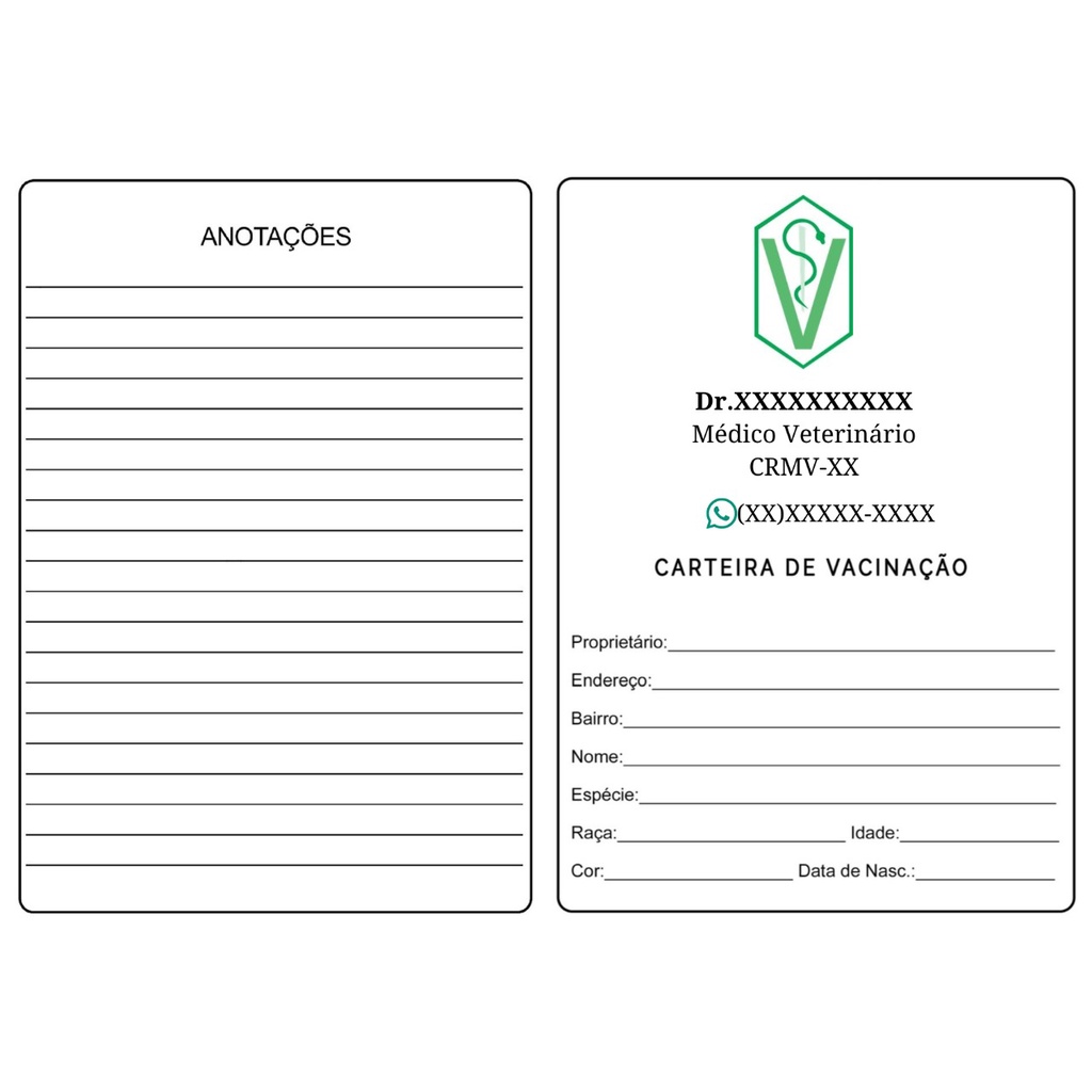 Carteira Carteirinha De Vacinação Pet Personalizada 15x10