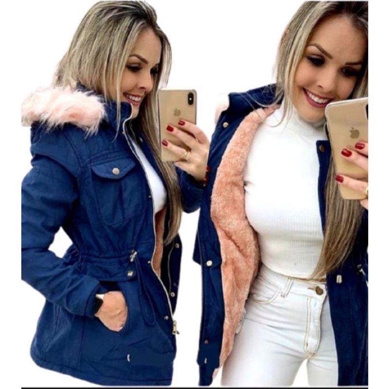 Parka de Sarja Feminina Forrada com Pelucia Inverno 2022