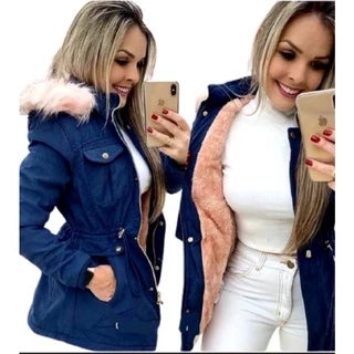 Parka de Sarja Feminina Forrada com Pelucia Inverno 2022