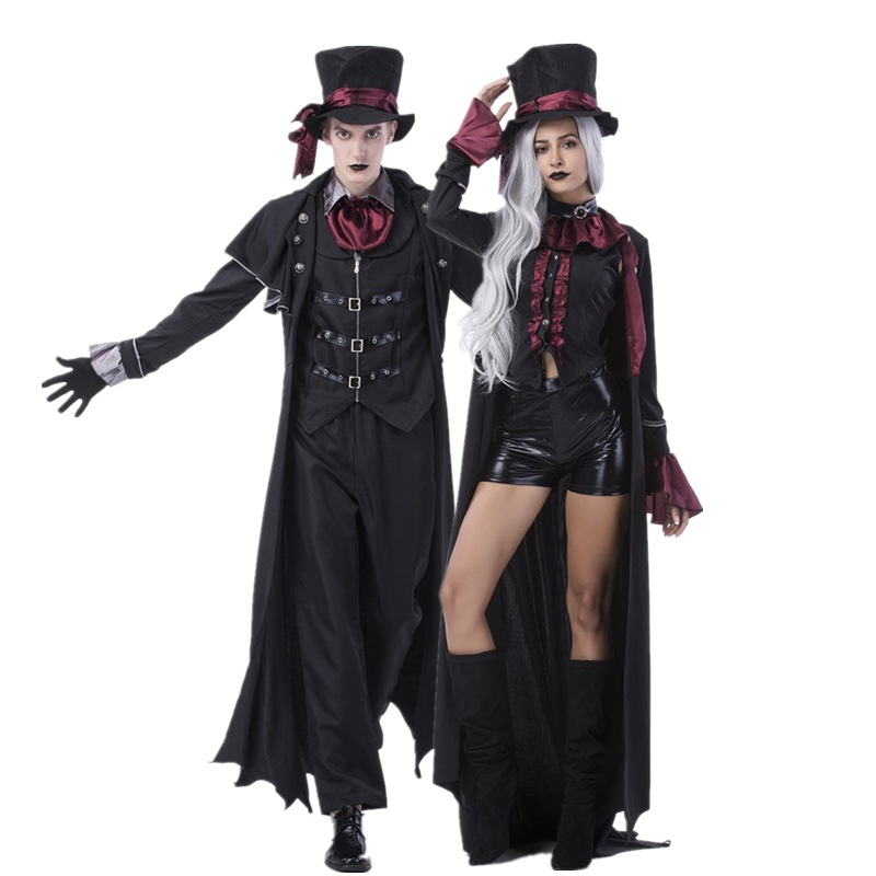 Fantasia de Halloween para casais – Fantasia de vampiro masculina e  feminina para casais – Drácula e vampira preta 