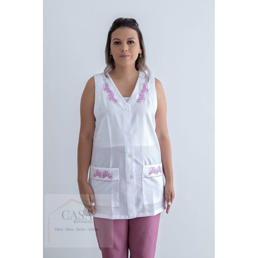 Jaleco Feminino Branco Bordado Ref: 966 - PRONTA ENTREGA | Shopee Brasil