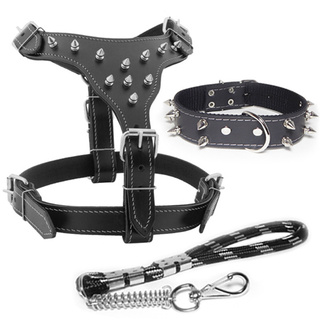 Kit Peitoral Coleira e Guia Couro Top Rubber com Cravo Pitbull