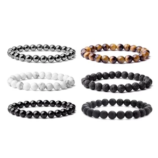 Pulseira Pedra Natural Hematita, Olho de Tigre, Howlita, Vulcânica, Ônix, Fosca