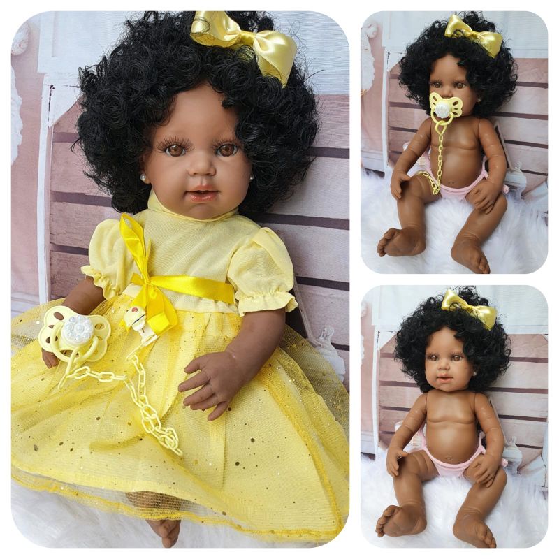 Boneca De Pano Negra Vestido Amarelo