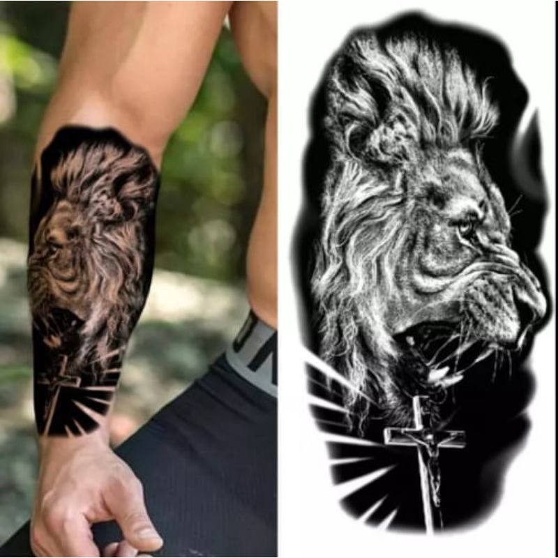 Tatuagem Leão e Cruz 3d Temporária Tattoo