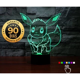 Luminária Led 3d, Pokémon Eevee, 07 Cores, Com Nota Fiscal