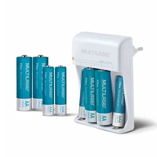 Carregador De Pilhas Recarregáveis Multilaser Aa/Aaa CB093 + 4 Pilhas Aa 2500Mah + 4 Pilhas Aaa 1000Mah
