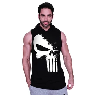 Regata Masculina com Capuz Longline touca Caveira Cruz Justiceiro