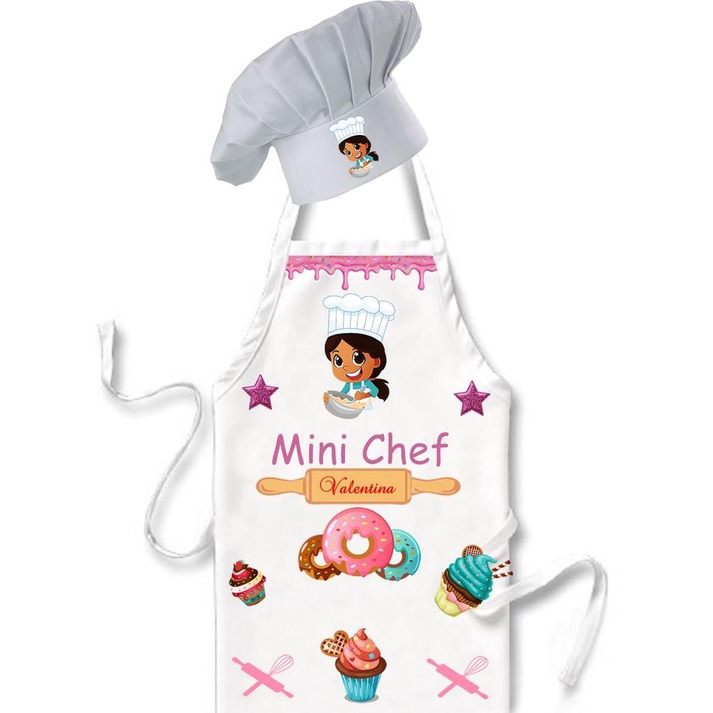 Avental Infantil Mini Chef + Nome da criança Personalizado + Chapéu De Cozinheiro!