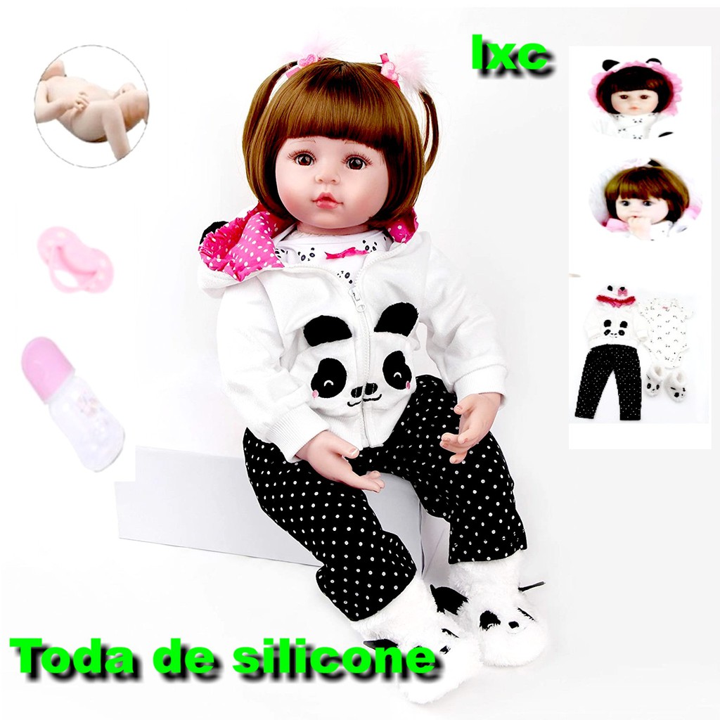 Boneca Bebê Reborn Realista Corpo De Silicone 48cm Panda