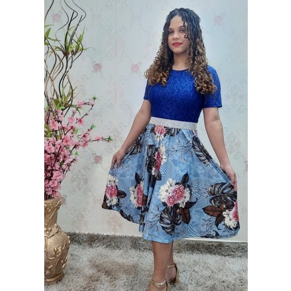 VESTIDO GODE DIGITAL Com RENDA moda evangélica plus size | Shopee Brasil