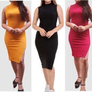 Kit 3 Vestido Midi Canelado Fenda na Lateral!!