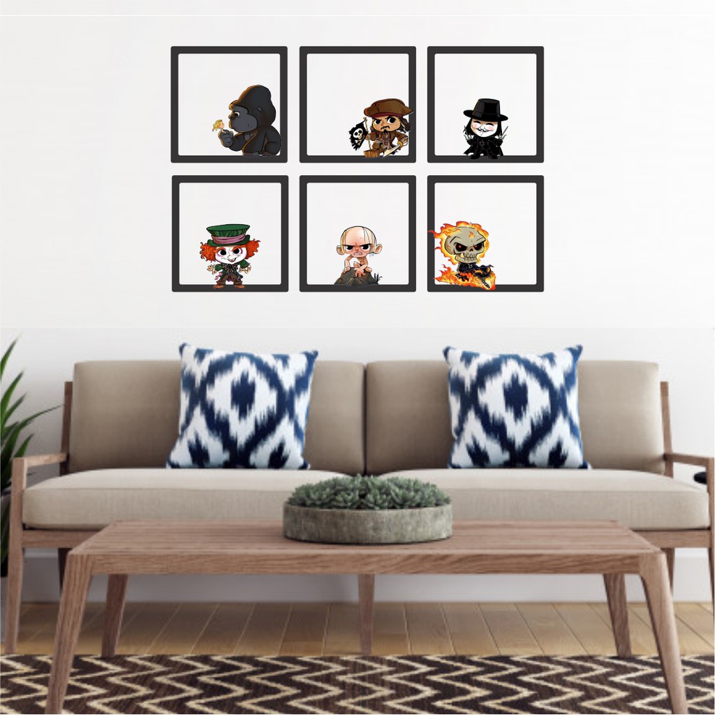 6 Quadros Filmes Anos 2000 Recorte MDF 6mm Vazado 3D King Kong Piratas do Caribe V de Vingança Chapeleiro Maluco O Senhor dos Anéis Motoqueiro Fantasma