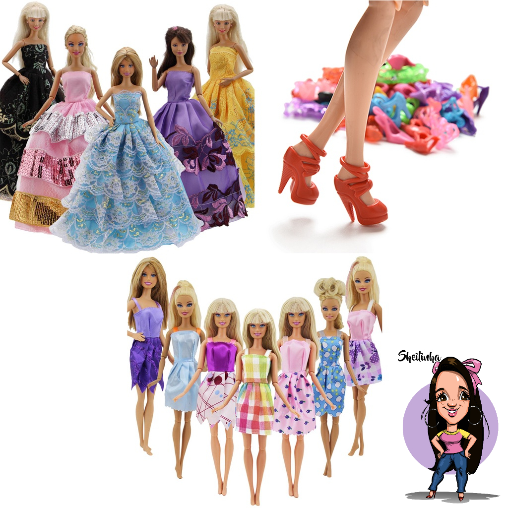 Kit 5 Roupinhas + 5 Sapatos Para Boneca Barbie Roupa Inverno