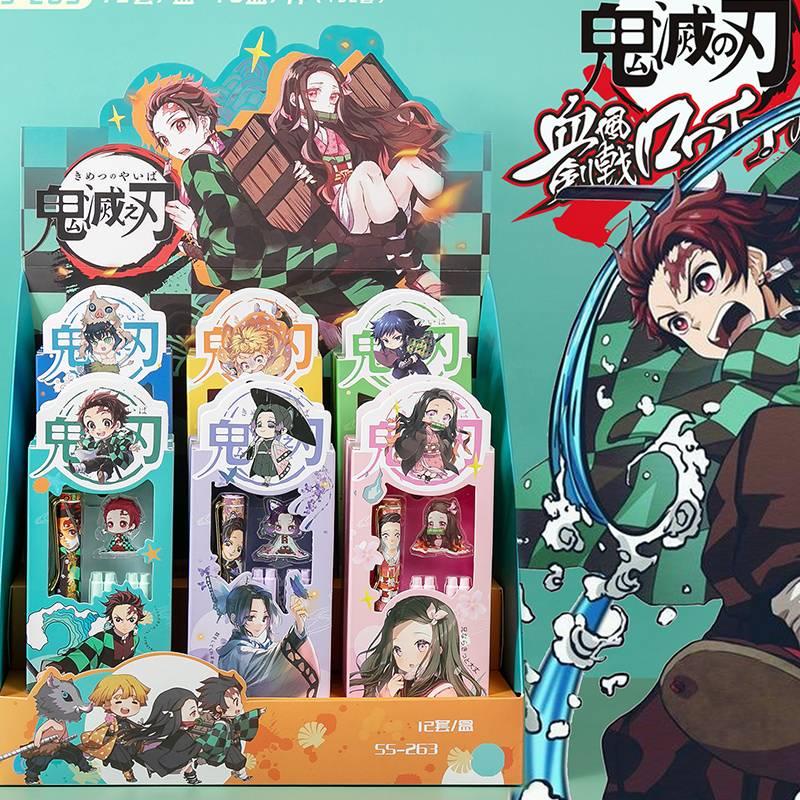 12 cores demon slayer kimetsu não yaiba anime rotativa pastel óleo lápis  colorido graffiti caneta para