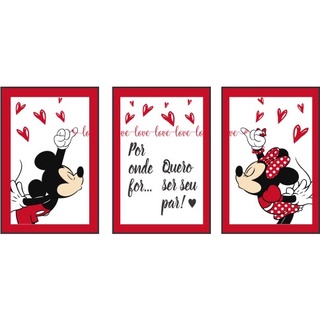 Kit 3 Plaquinhas Decorativas Por Onde Eu for Eu Quero Ser Seu Par Mickey e Minnie Lindo