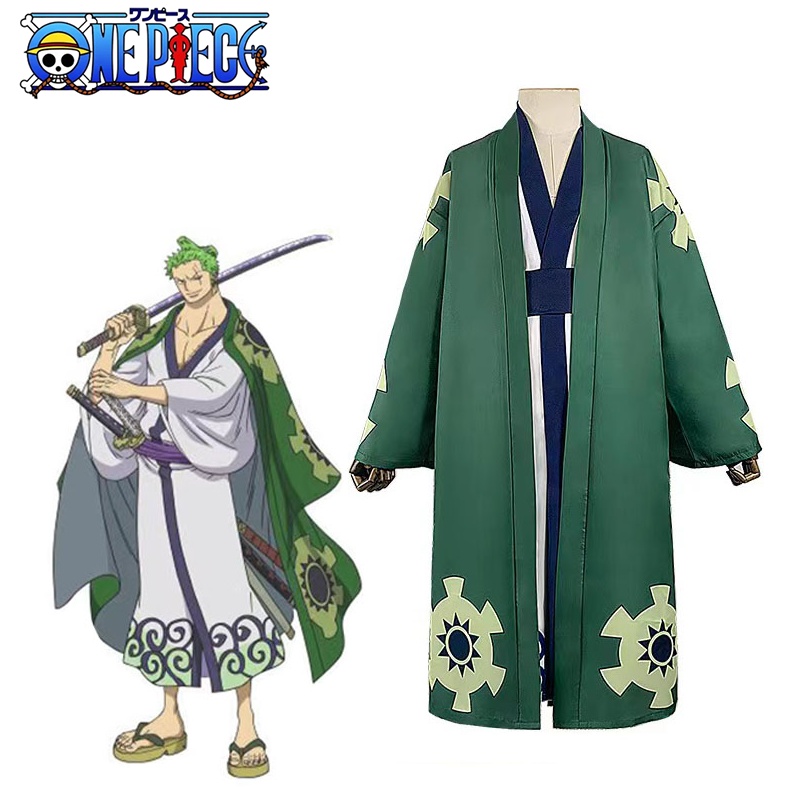 One Piece Anime Roronoa Zoro Cosplay Costume Kimono Robe Full Suit