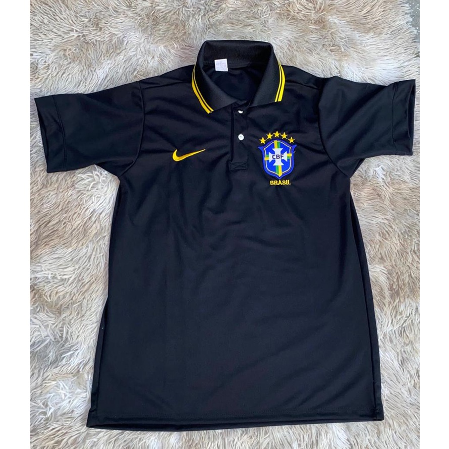 Camisa Gola Polo Seleção Brasileira Preta