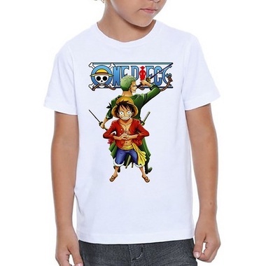 Camiseta infantil Monkey D. Luffy e Zoro 4-10A branca, One Piece