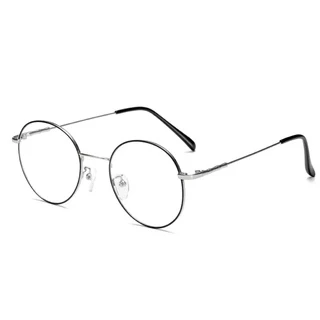 Óculos Metal Redondo Anti Luz Azul Ultraleve Prateado Preto T4234