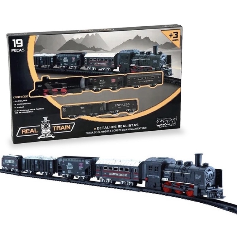 Kit Locomotiva Trilhos Vagões 1,88 Metros Trem Brinquedo