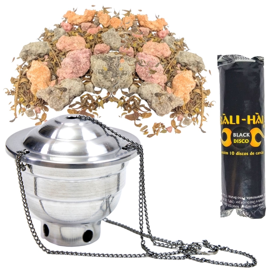 Kit Defumação - Turíbulo Incensário + Incenso Resina 7 Ervas 100g ...