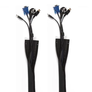 Luva Organizadora Fios Cabos Carregadores 50cm Flexivel Com Zíper Preto KIt 2