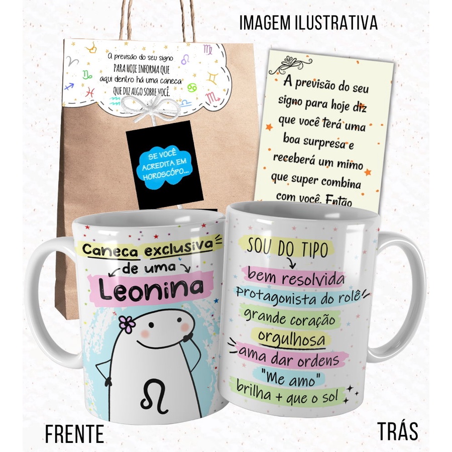 Caneca Signo Leão Meme Flork para Leonina com Embalagem Bc