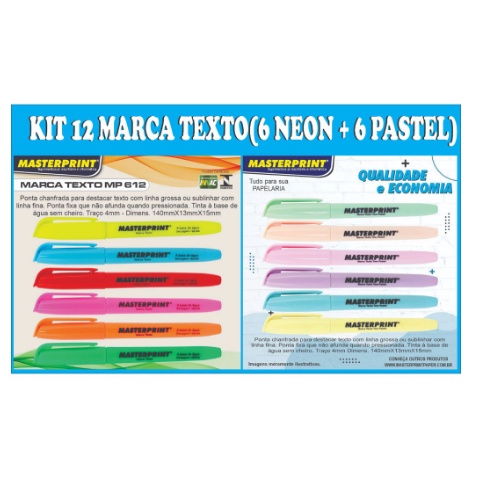 Kit 12 Marca Texto Masterprint (6 Neon + 6 Pastel) | Shopee Brasil