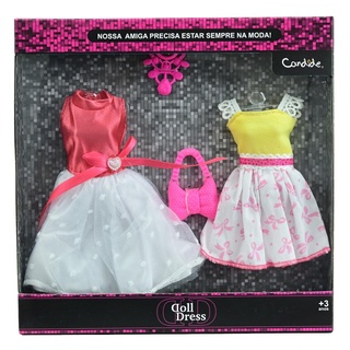 Vestido Para Boneca - Doll Dress 2 Looks Vermelho e Amarelo