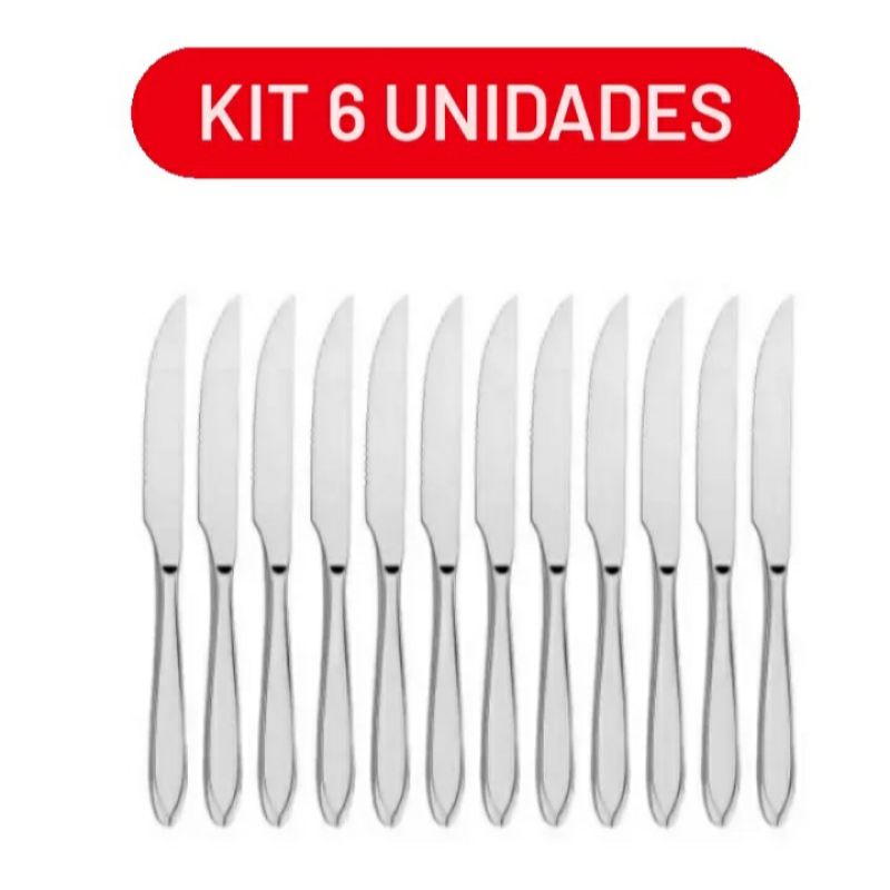 Kit C/6 Faca Talher Aço Inox Grande Luxo Sopa Bar Restaurante Bufffet ...
