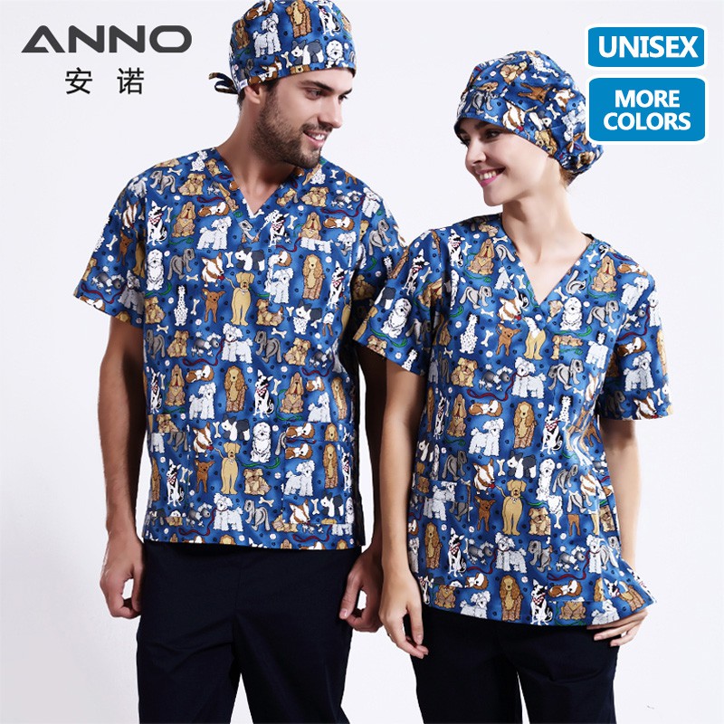 ANNO Summer Medical Scrubs Print Nurse Uniformes Enfermeira Mulheres