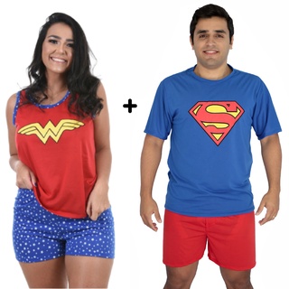Kit casal pijama feminino e masculino de short (samba canção