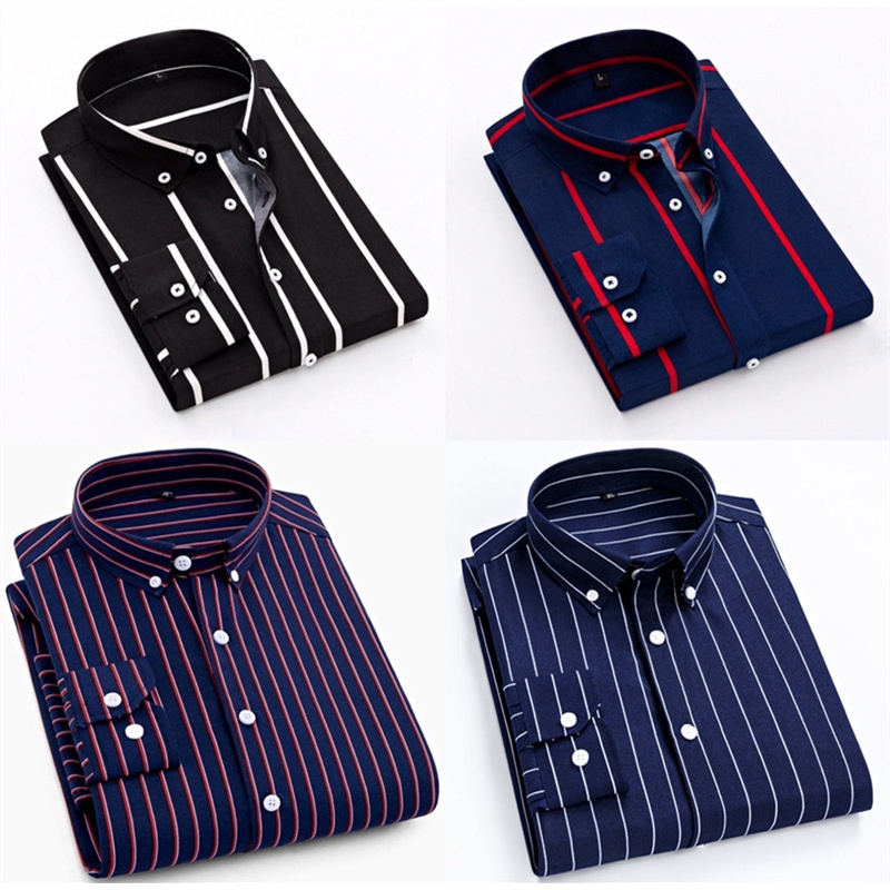 Camisa Social Masculina Listrada Com Manga Comprida Plus Size